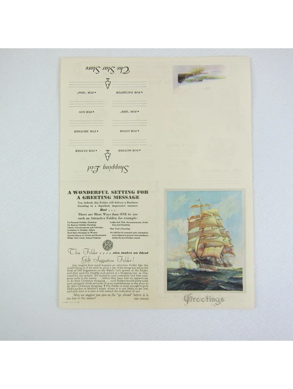 Goes Lithography Co. Chicago Holiday Advertising Sample Sail Ship Vintage 1930s